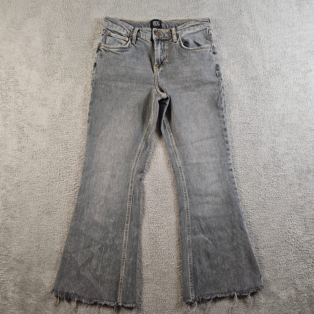 BDG Urban Outfitters Grey High Rise Flare Jeans Raw Hem Size 29